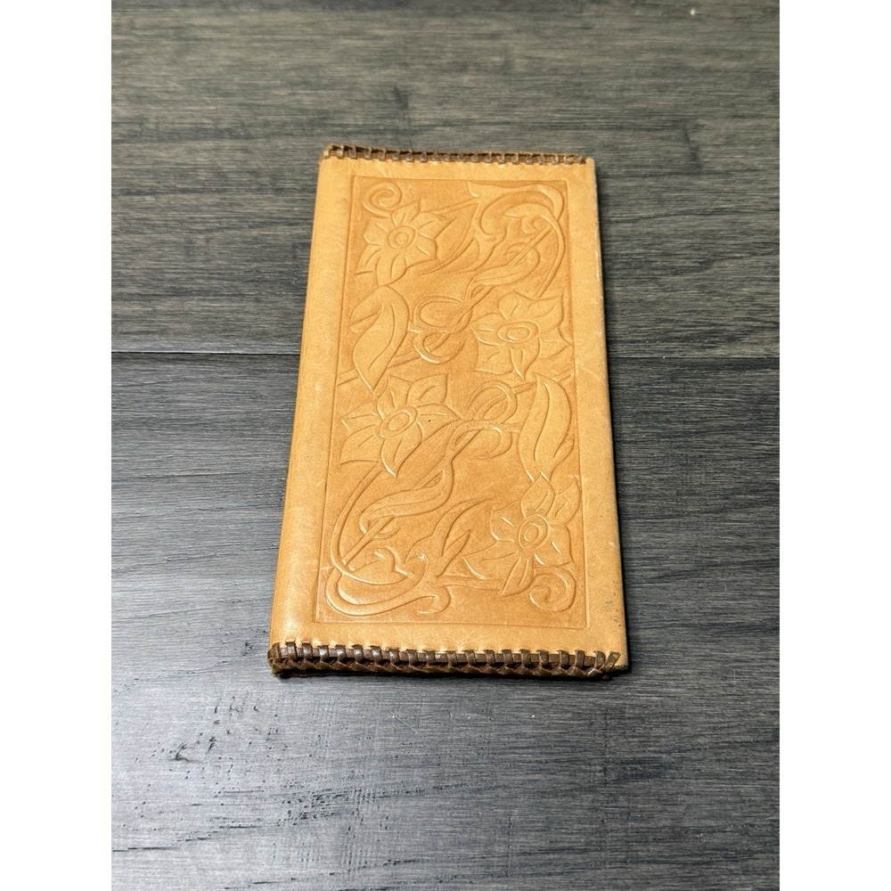 Vintage Hand Tooled Leather Fold Wallet Leaves‎ Floral Western